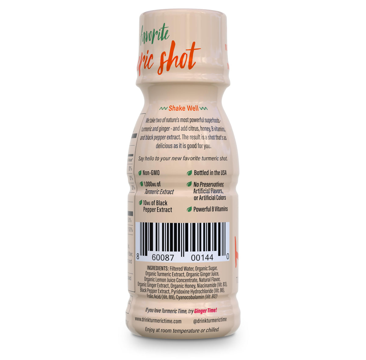 Gros plan sur un shot de curcuma Turmeric Time