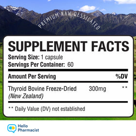 Gros plan sur une capsule de 300 mg de thyroïde bovine