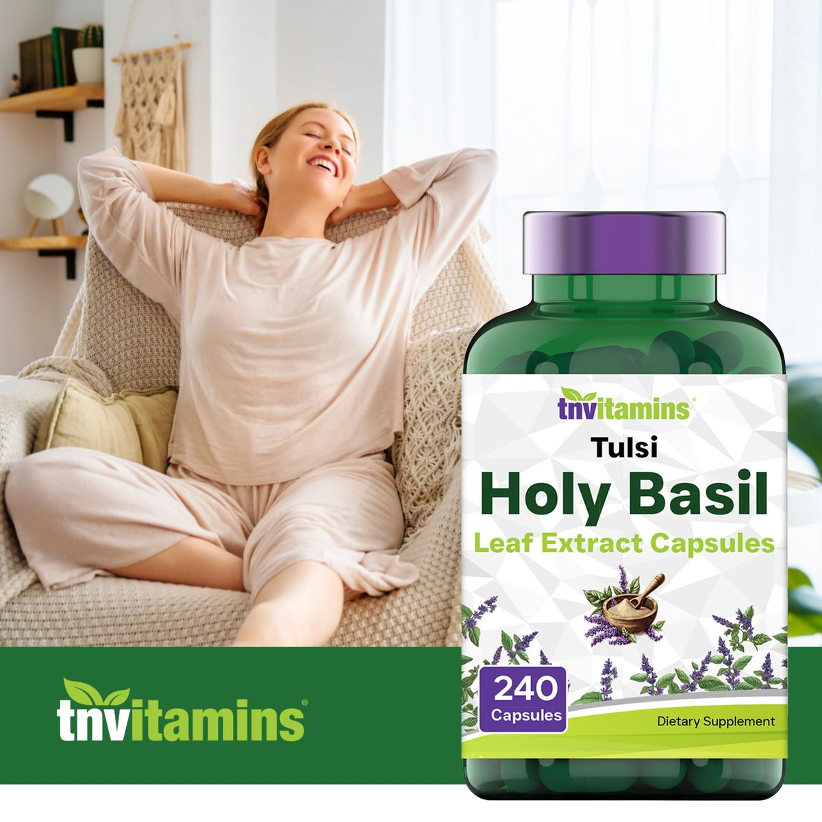 Gros plan sur une capsule de Basilic Sacré tnvitamins