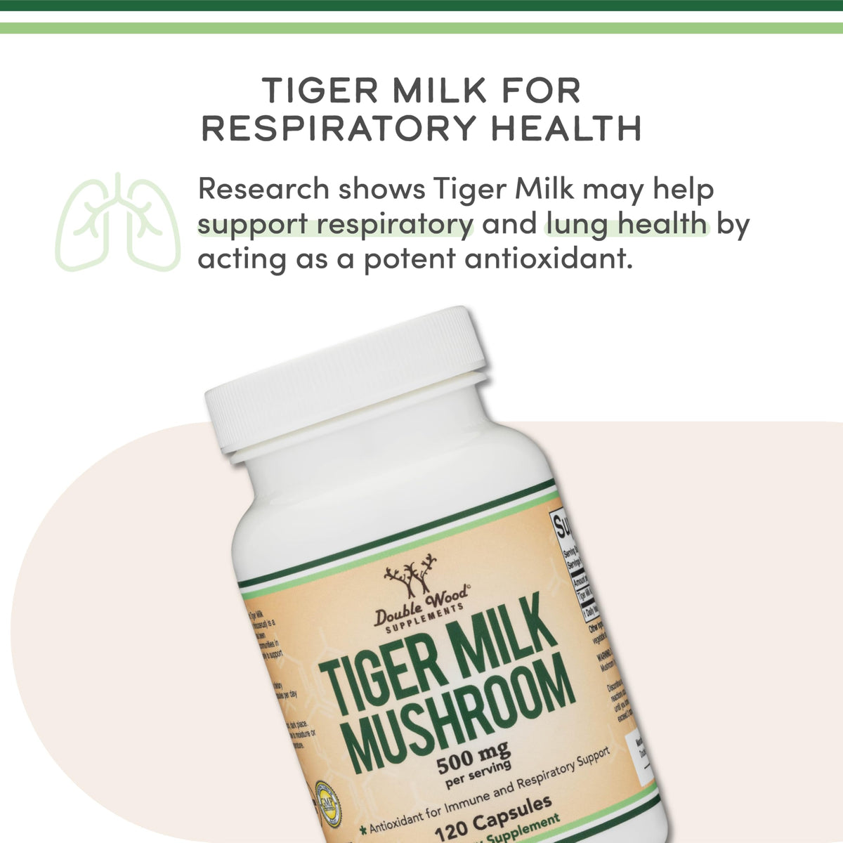 Gros plan sur une capsule de Champignon Tiger Milk 500mg Double Wood