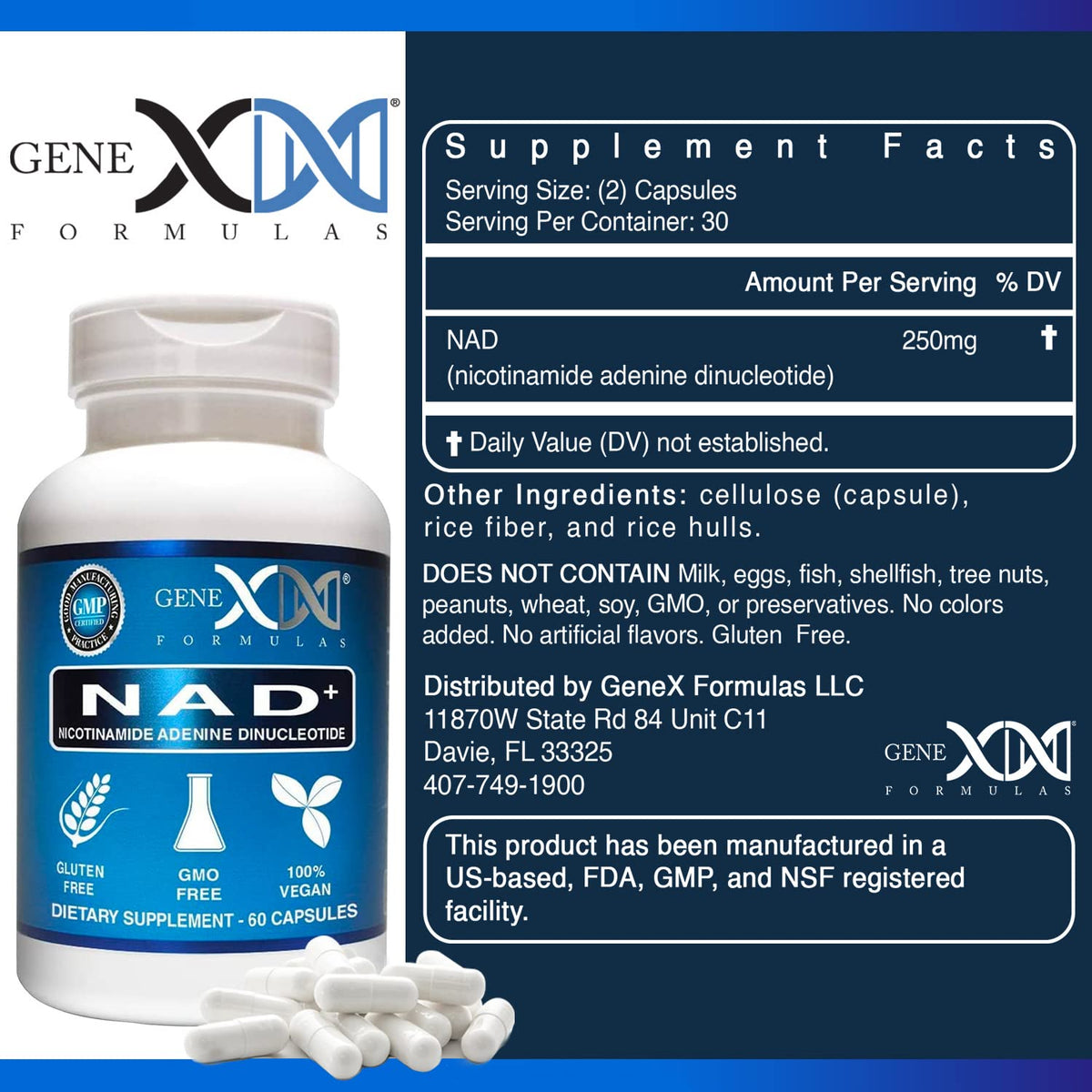Gros plan sur une capsule de Genex Formulas NAD+ 250mg