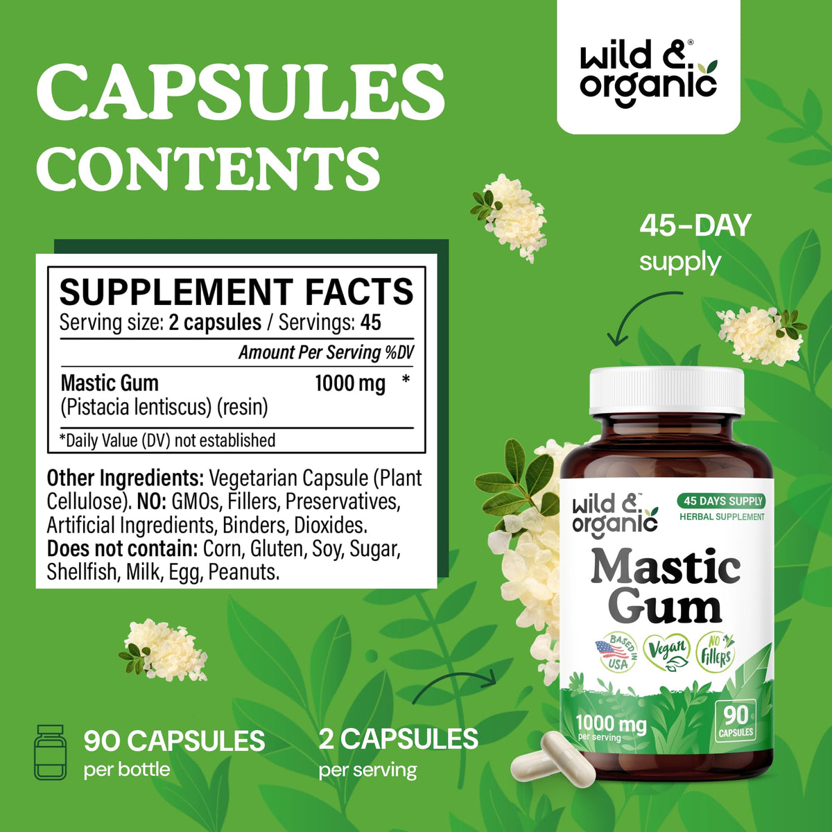 Gros plan sur une capsule de gomme mastic Wild & Organic