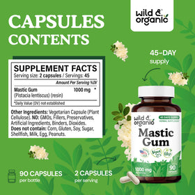 Gros plan sur une capsule de gomme mastic Wild & Organic