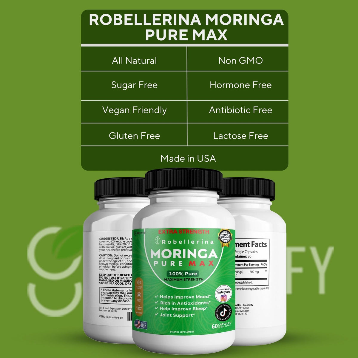 Gros plan sur une capsule de GRENVIFY Robellerina Moringa Pure Max
