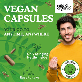 Gros plan sur une capsule de racine d'ortie Wild & Organic
