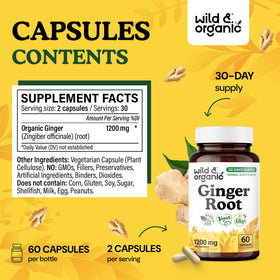 Gros plan sur une capsule de racine de gingembre Wild & Organic