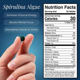 Gros plan sur une tablette de spiruline ENERGYBITS