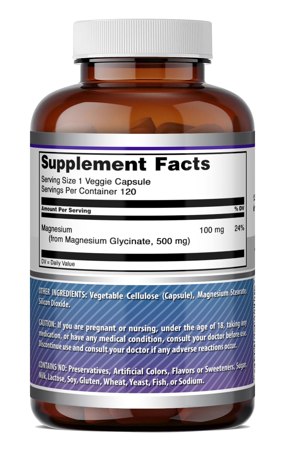 Groupe de gélules végétales de Magnésium Glycinate 500 Mg