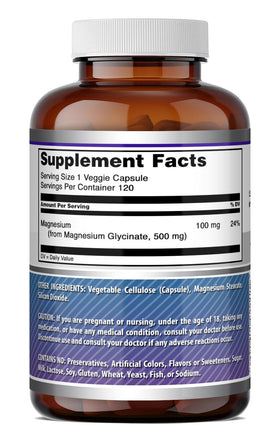 Groupe de gélules végétales de Magnésium Glycinate 500 Mg