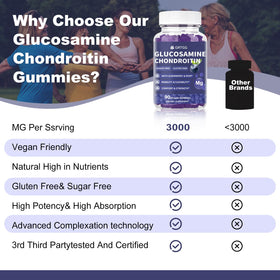 GRTGG Gummies Glucosamine Chondroitine 3000mg à côté d'un verre d'eau