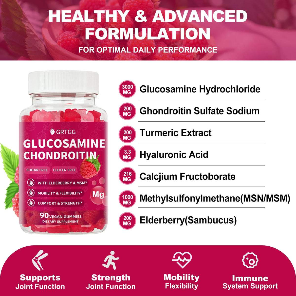 GRTGG Gummies Glucosamine Chondroïtine 3000mg arrière