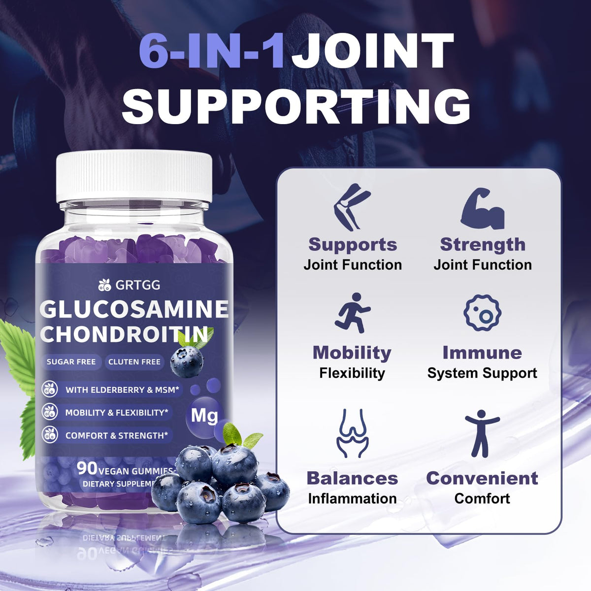 GRTGG Gummies Glucosamine Chondroitine 3000mg sur une table