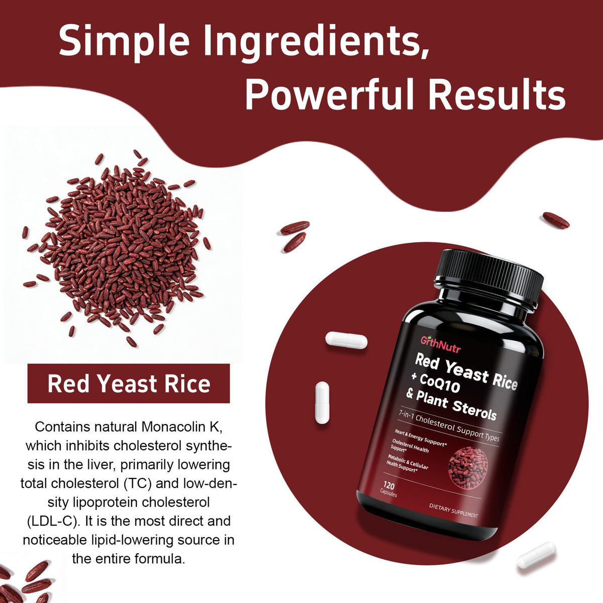 GrthNutr Riz Rouge 1200mg CoQ10 - arrière du produit