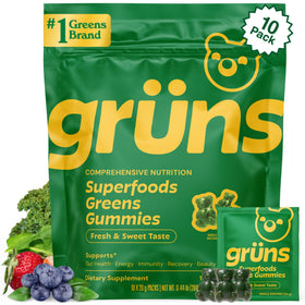 Grüns Gummies Multivitamines paquet avant avec 10 sachets