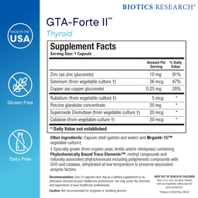 GTA Forte II de BIOTICS RESEARCH capsules avec un fond naturel