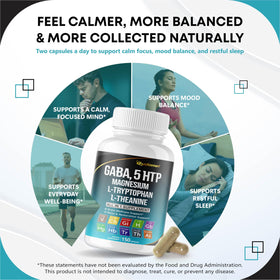 GUDOMET GABA 5-HTP flacon ouvert montrant des capsules