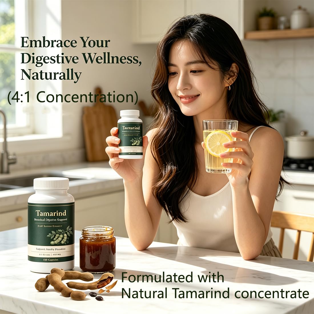 Guliqi Extrait de Gousse de Tamarin 450 mg, capsules vues de près