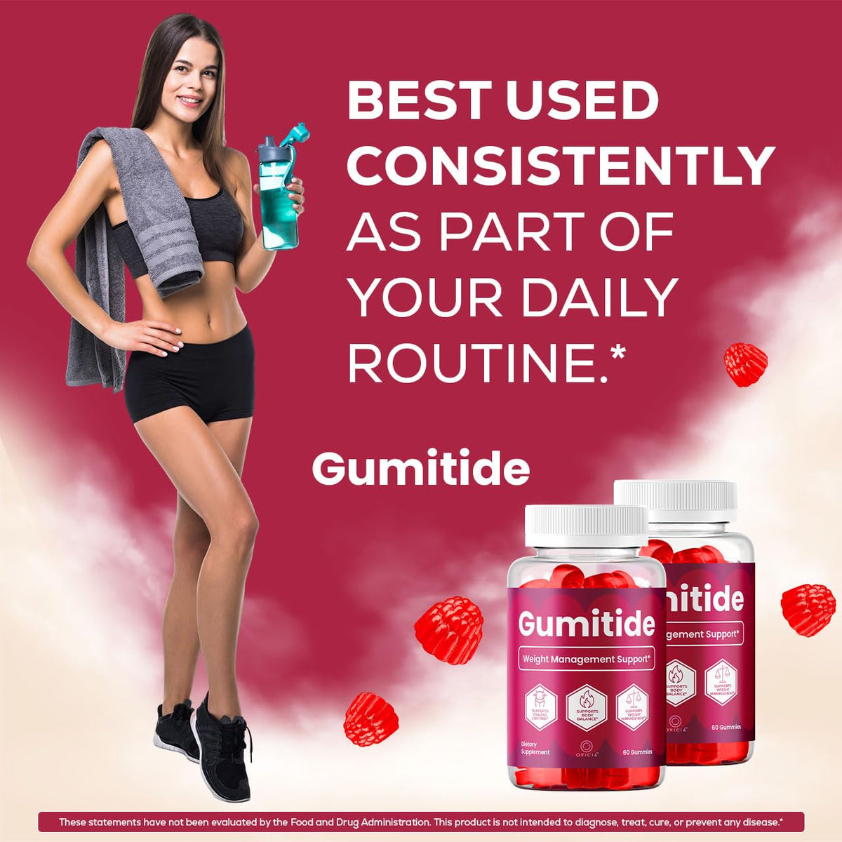 Gumitide Gummies d'OVICIA sur une table avec des fruits
