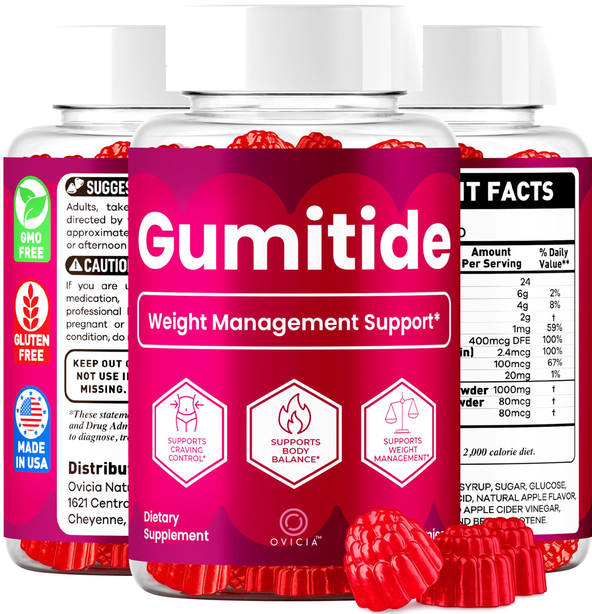Gumitide Gummies OVICIA avec une bouteille d'eau