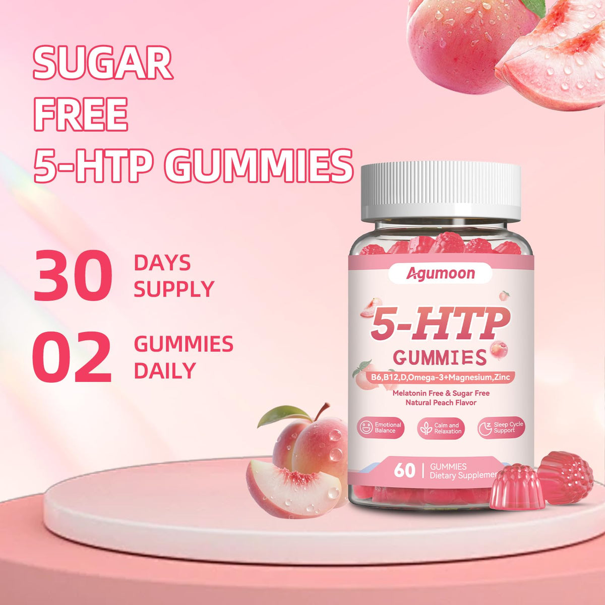 Gummies 5-HTP d'Agumoon avec étiquette visible