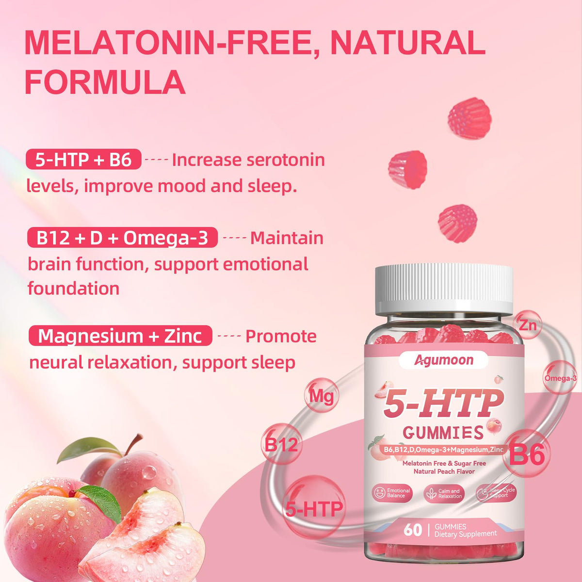 Gummies 5-HTP d'Agumoon avec saveur de pêche