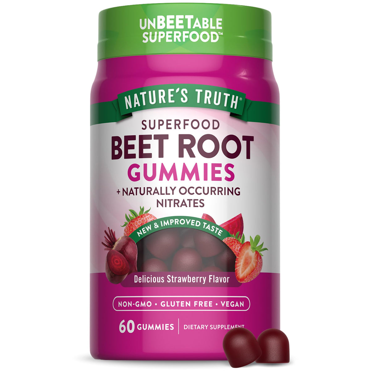 Gummies à base de betterave Nature's Truth 60 gélifiés en emballage