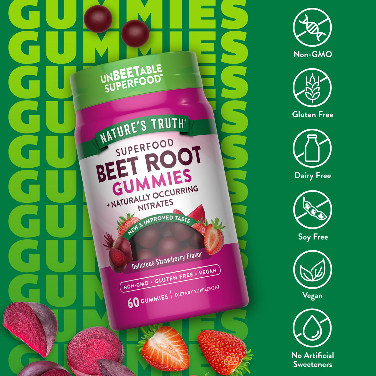 Gummies à base de betterave Nature's Truth en forme de fraise