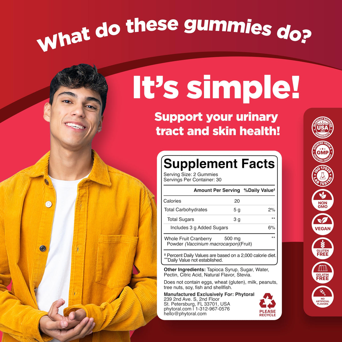 Gummies à la canneberge Phytoral dans une main pour une prise facile