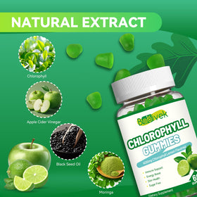 Gummies à la chlorophylle Babivek sur une table avec citron en fond