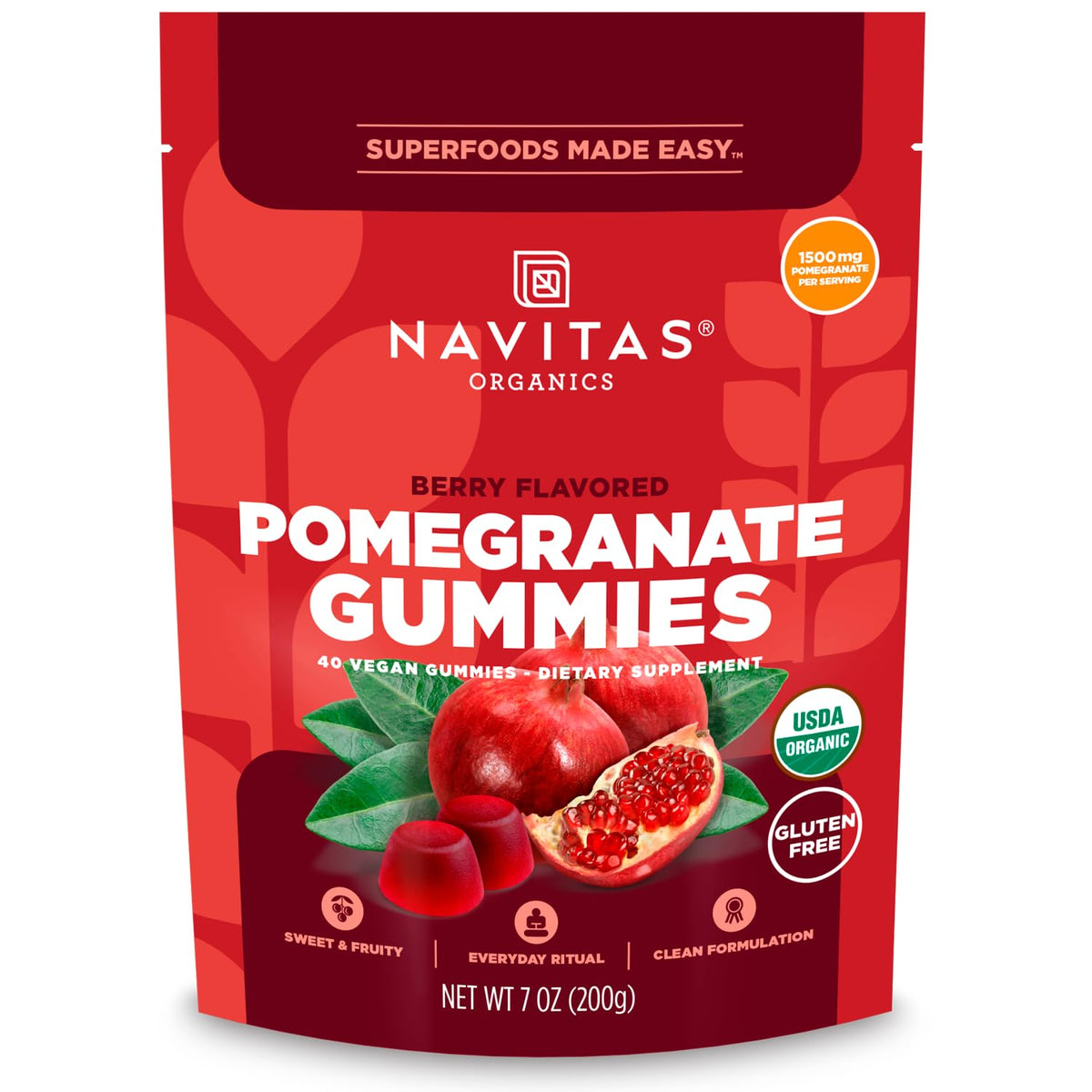 Gummies à la grenade bio Navitas Organics en sachet de 7oz