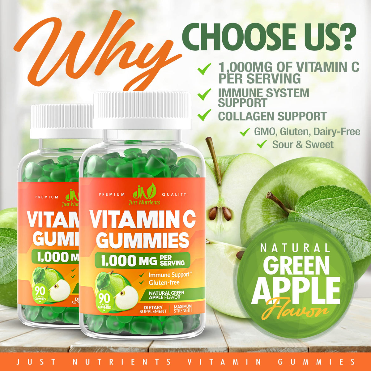 Gummies à la vitamine C Just Nutrients au goût pomme verte