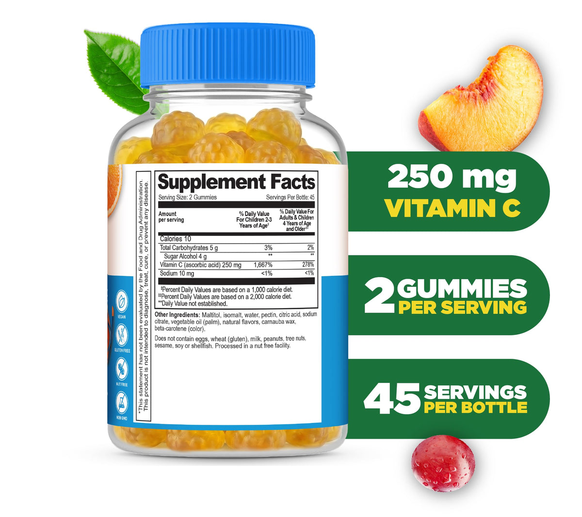 Gummies à la vitamine C Lifeable, goût orange, présentation