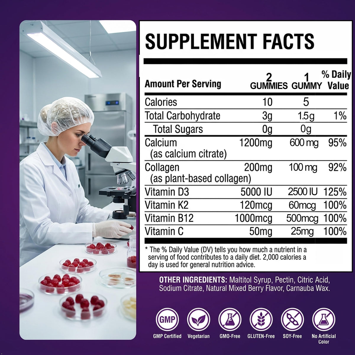 Gummies Aanuan Calcium Citrate 1200 mg avec un verre d'eau