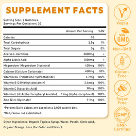 Gummies Acétyl L-Carnitine Flyrocer avec des fruits oranges