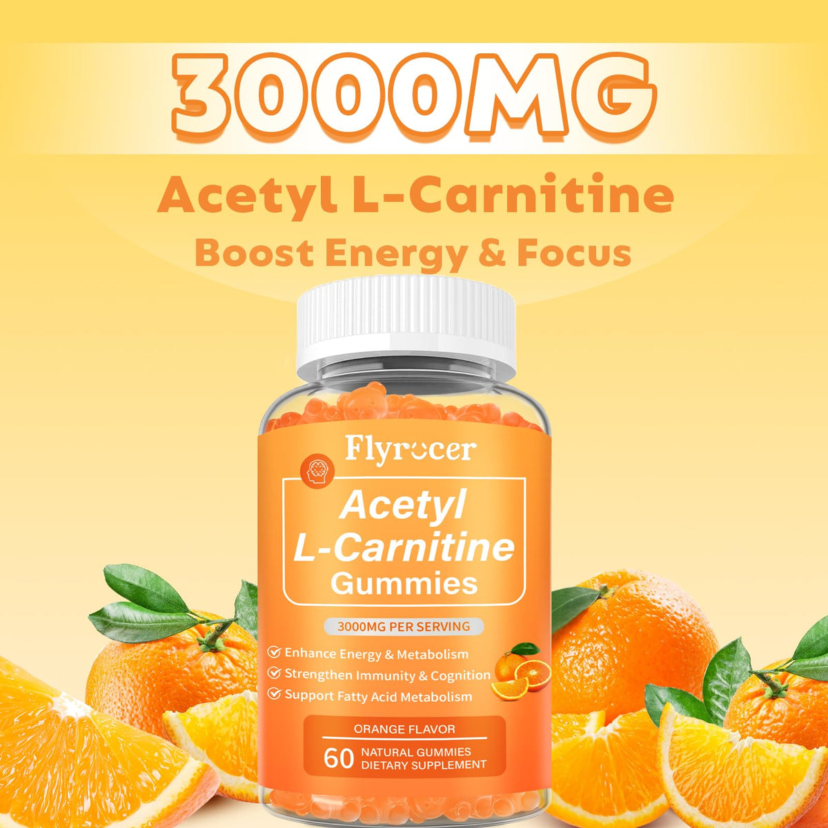 Gummies Acétyl L-Carnitine Flyrocer, présentation avec d'autres compléments