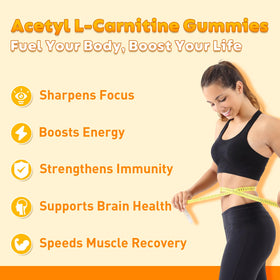 Gummies Acétyl L-Carnitine Flyrocer sur un fond blanc