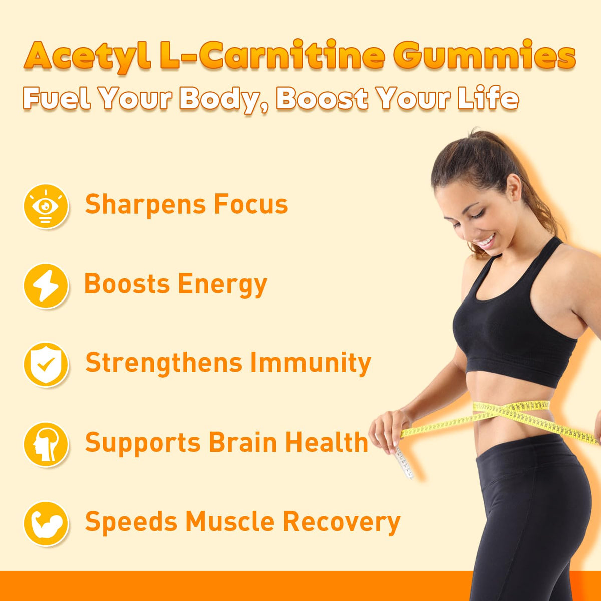 Gummies Acétyl L-Carnitine Flyrocer sur une surface en bois