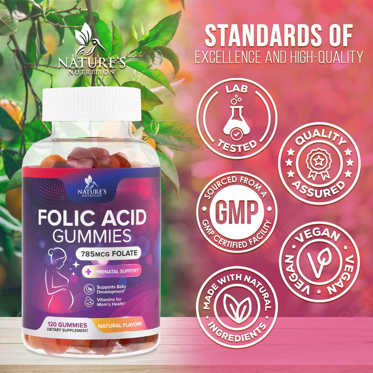 Gummies Acide Folique Nature's Nutrition arrière du paquet