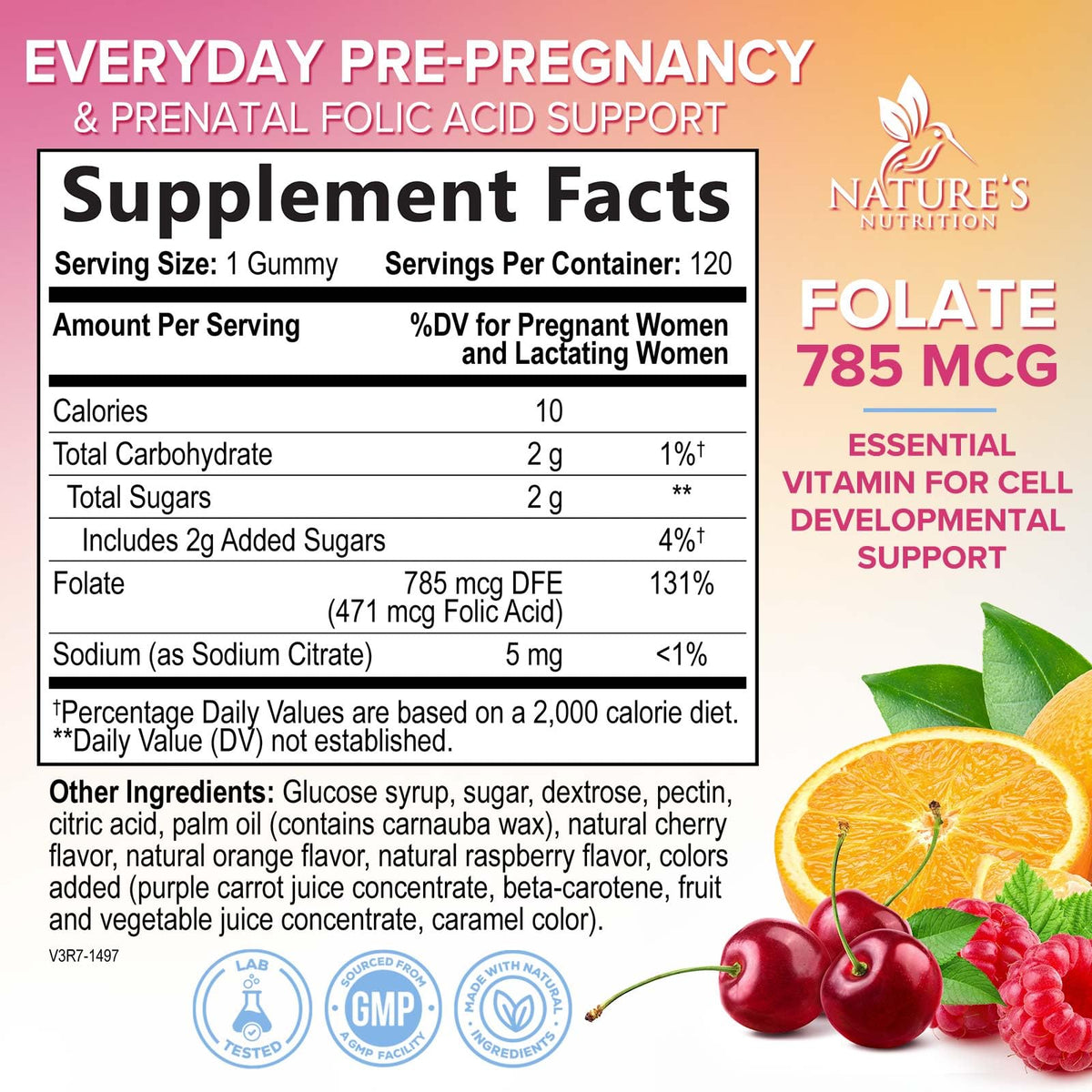Gummies Acide Folique Nature's Nutrition gummies cerise et orange
