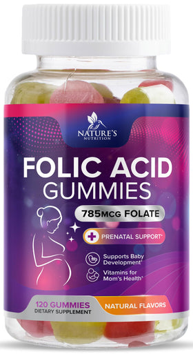 Gummies Acide Folique Nature's Nutrition paquet avant avec 120 gummies