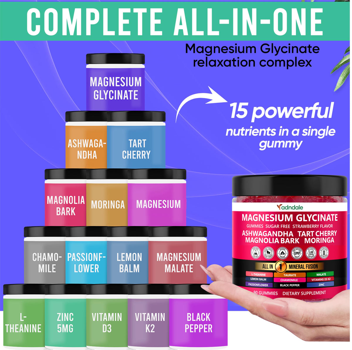 Gummies Adndale de magnésium glycinate avec étiquette