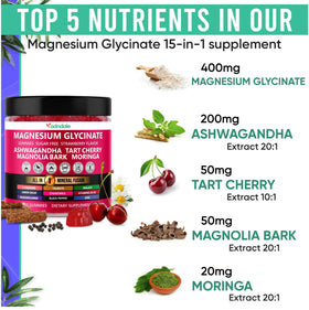 Gummies Adndale de magnésium glycinate avec ingrédients visibles