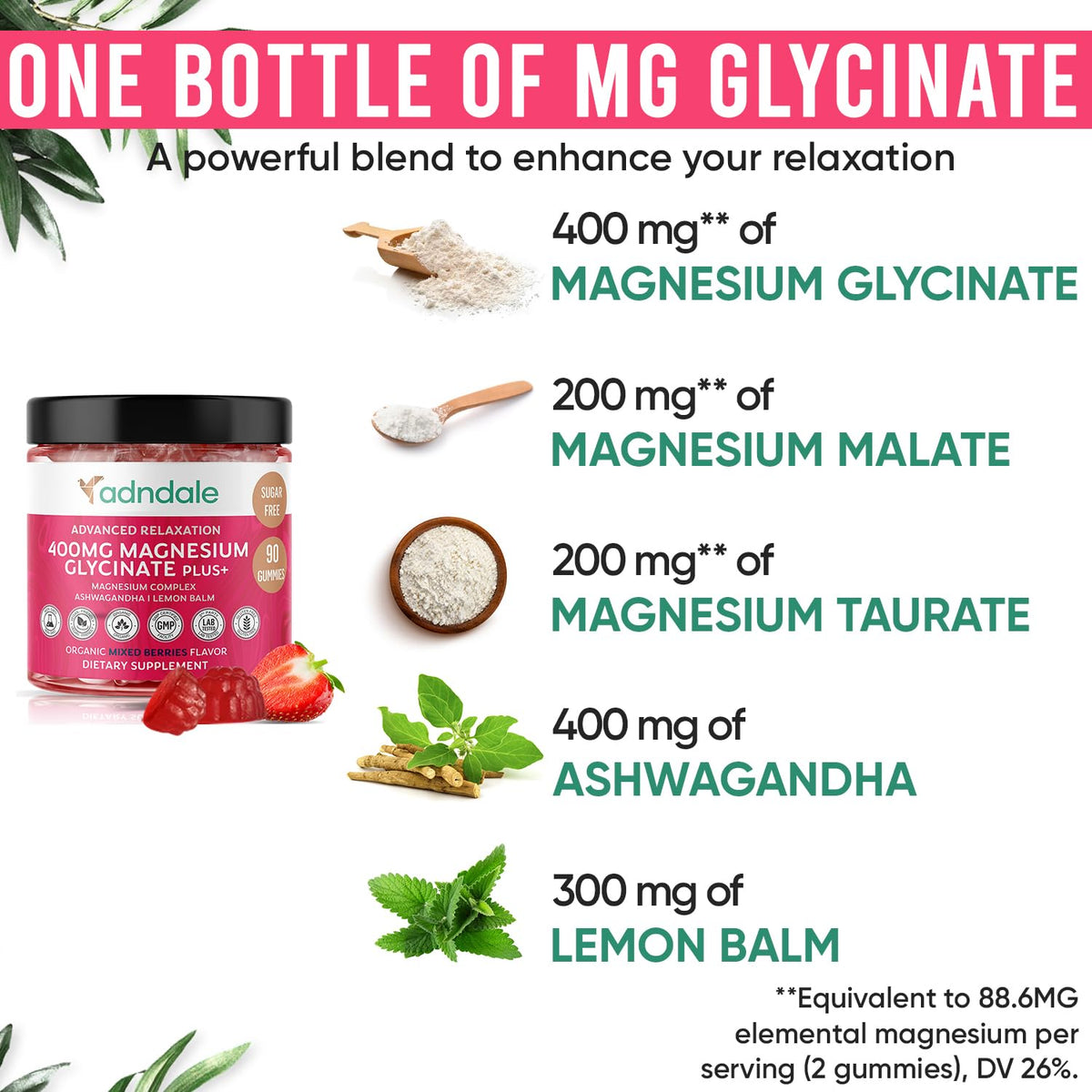 Gummies Adndale Magnesium Glycinate Plus+ 400 mg, vue de côté