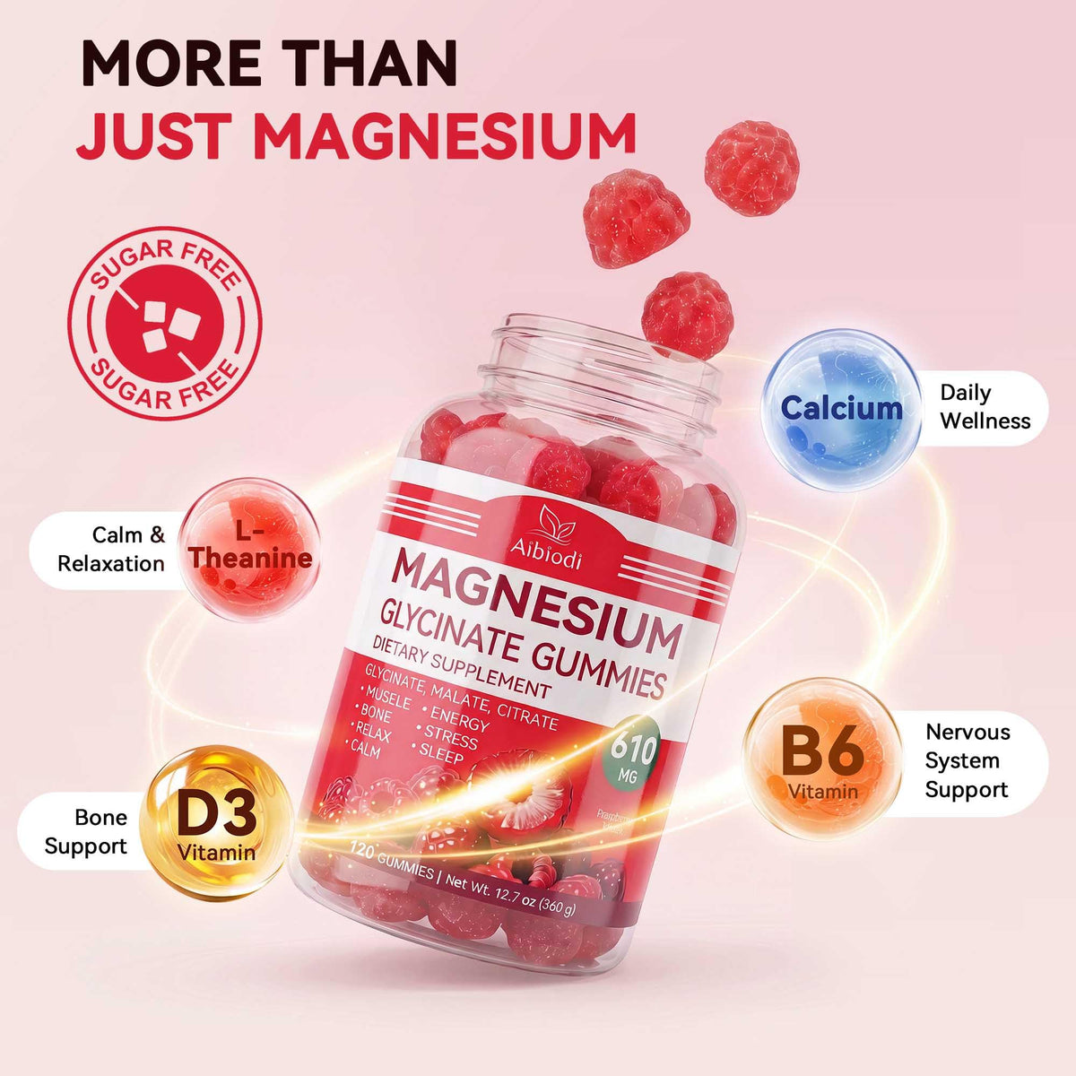Gummies Aibiodi de magnésium glycinate avec une cuillère, prêt à consommer