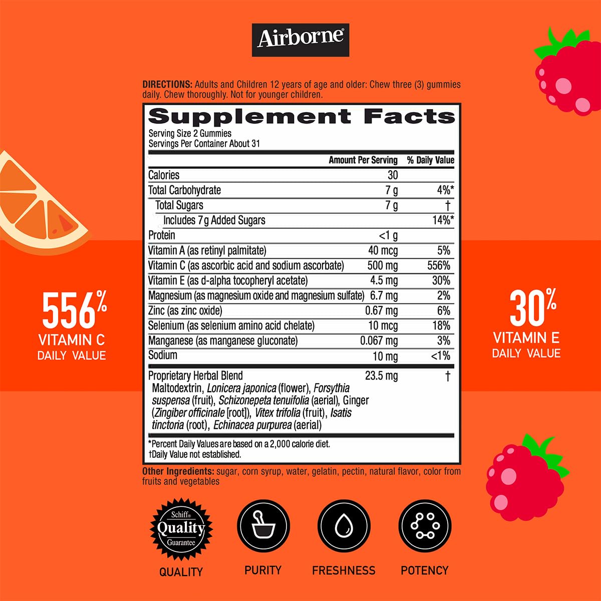 Gummies Airborne 500mg, détail des ingrédients