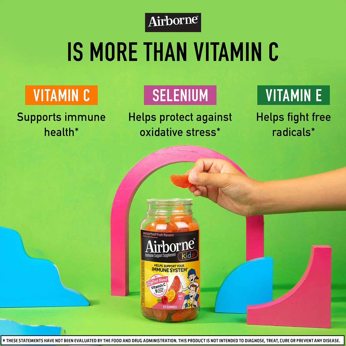 Gummies Airborne 500mg, vue de côté de l'emballage