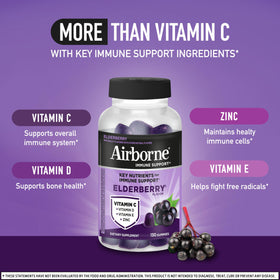 Gummies Airborne au sureau, arrière de la boîte avec informations nutritionnelles