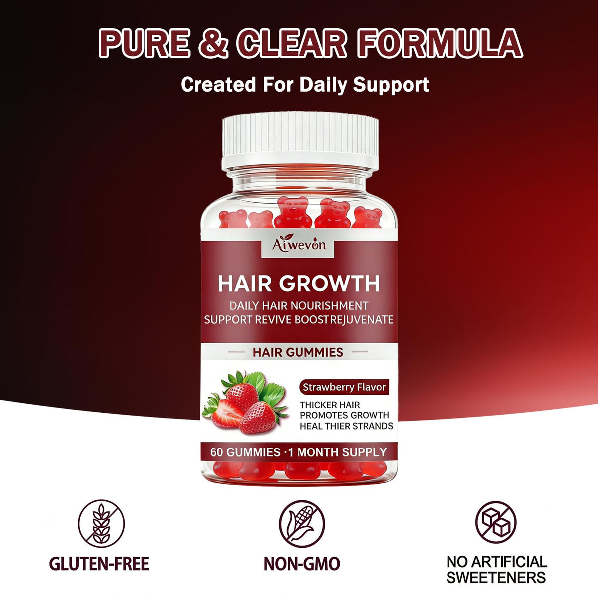 Gummies Aiwevon, 60 gummies pour cheveux, peau et ongles