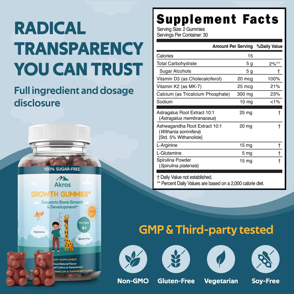 Gummies Akros avec étiquette de qualité non-GMO et sans gluten
