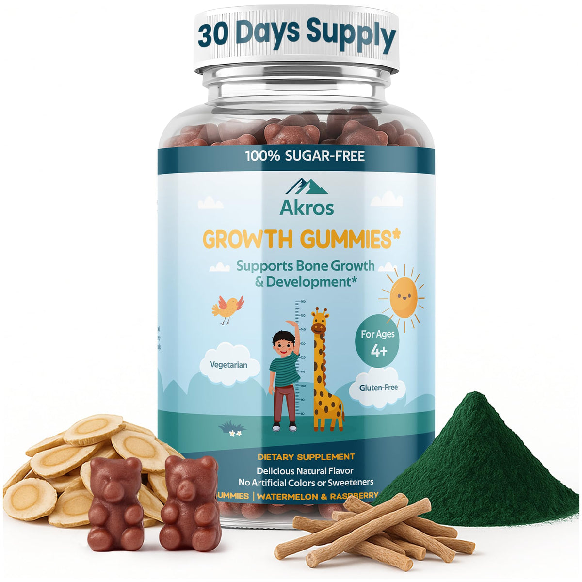 Gummies Akros pour enfants goût framboise-pasteque, 60 oursons